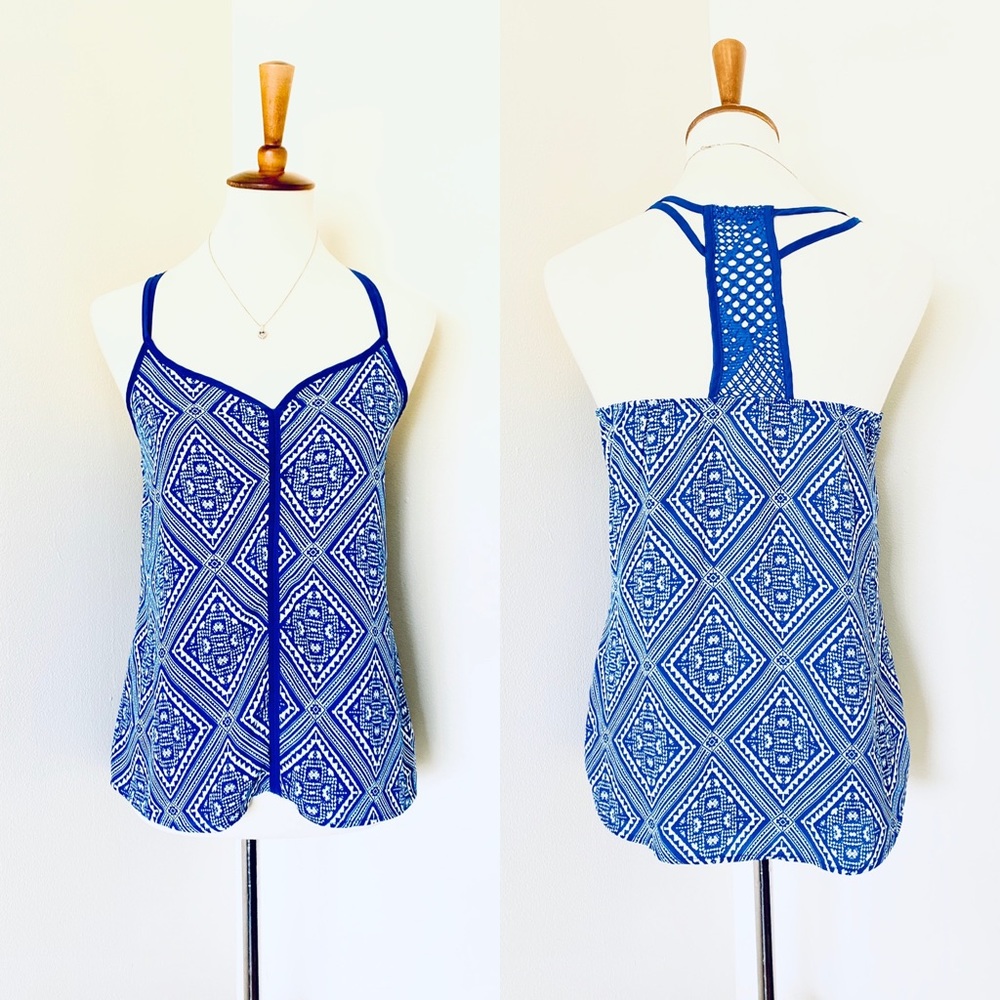 Maurices Blue & White Print Racerback Tank Size SM